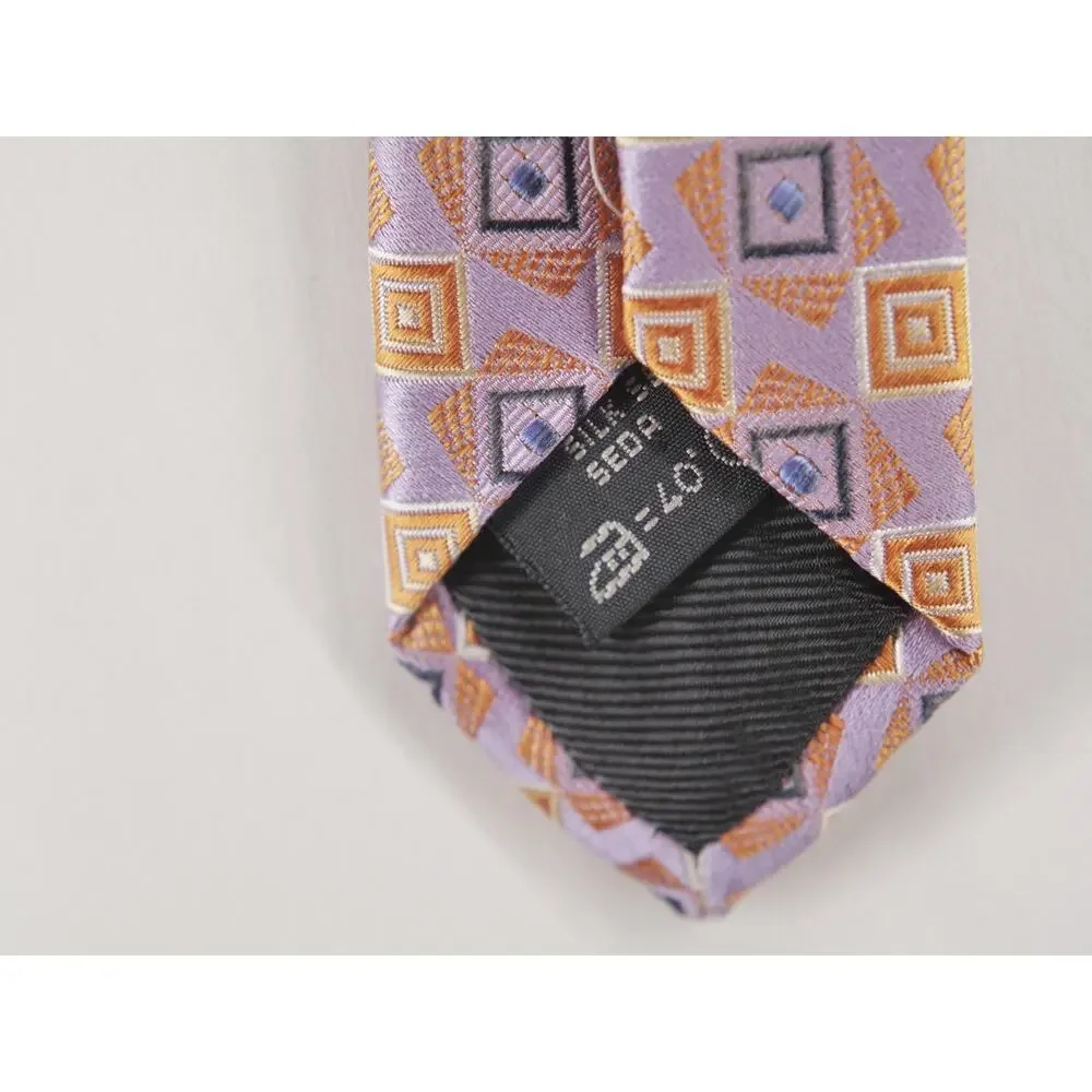Ermenegildo Zegna Silk Tie Mens Pink Geometric Print Made in Italy 3.5